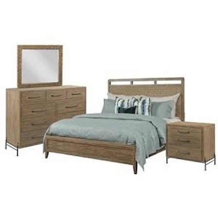 Queen Woven Bed, Mule Chest, Woven Mirror, and 3 Drawer Nightstand